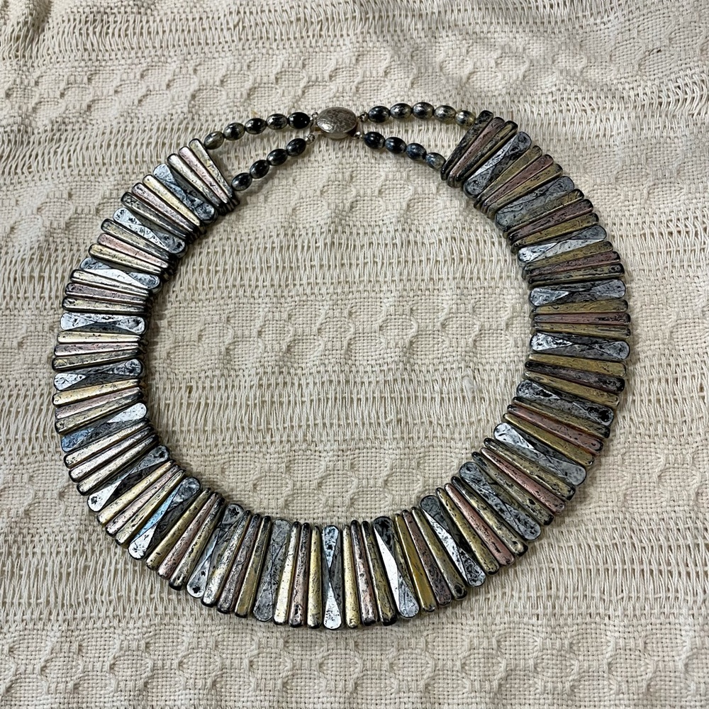 Vintage Brutalist Necklace Mixed Metal Neiman Marcus Artisan